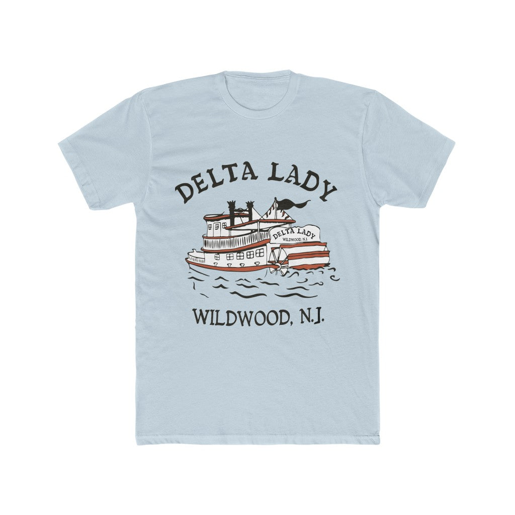 Vintage retro old school Style Wildwood New Jersey Delta lady Men's Cotton Crew Tee