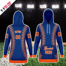 Load image into Gallery viewer, New York Baseball Personalized Longline Hoodie Blue &amp; Orange
