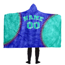 Load image into Gallery viewer, Personalized Baseball Hooded Blanket Blue and Turquoise
