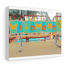 Load image into Gallery viewer, Watercolor Painting Wall Art Print Moreys Piers Wildwood NJ Piers Amusement Park Bench
