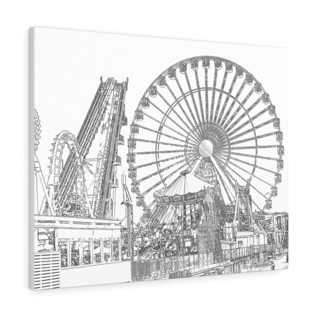 Art Sketch Wall Art Print Wildwood Moreys Piers Beach Sky Big Ferris Wheel