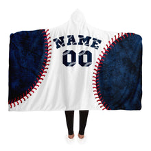 Load image into Gallery viewer, Personalized Baseball Hooded Blanket Blue &amp; White
