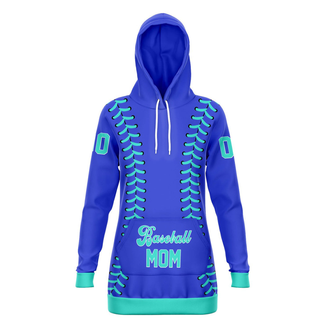 Personalized Long Hoodie Cobalt Blue & Turquoise