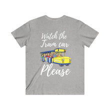 Load image into Gallery viewer, Watch The Tramcar Please Wildwood NJ In Gray Men&#39;s Fitted V-Neck Short Sleeve Tee
