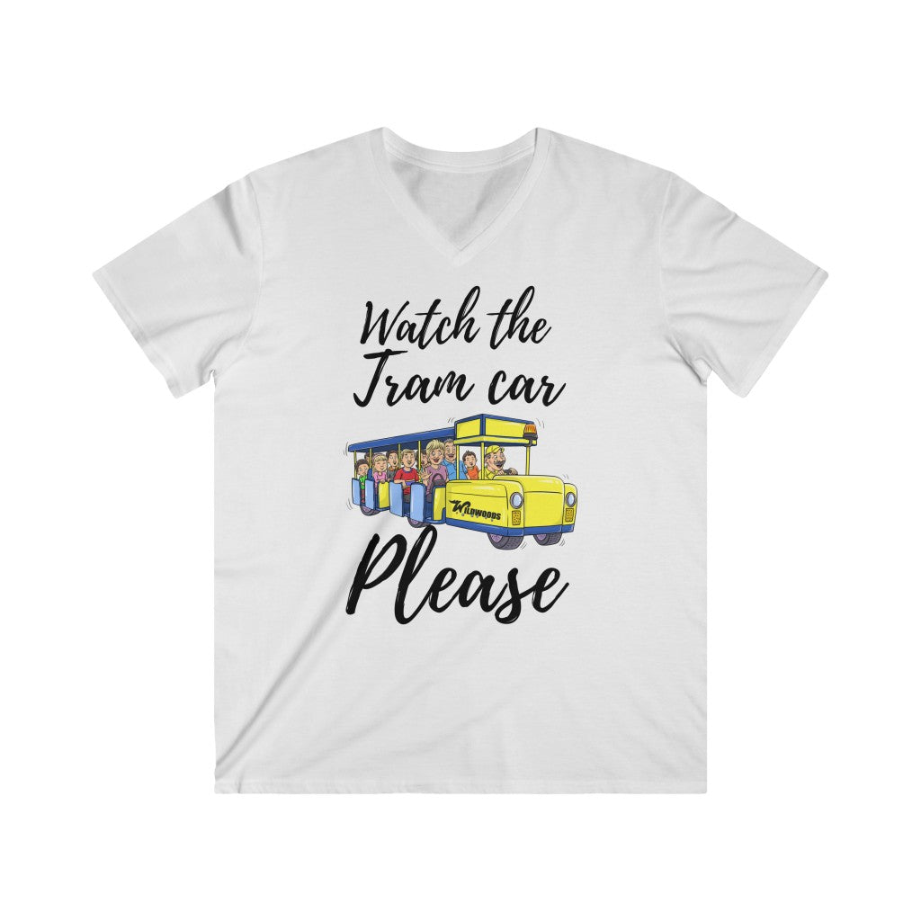 Watch The Tramcar Please Wildwood NJ In While Men's Fitted V-Neck Short Sleeve Tee