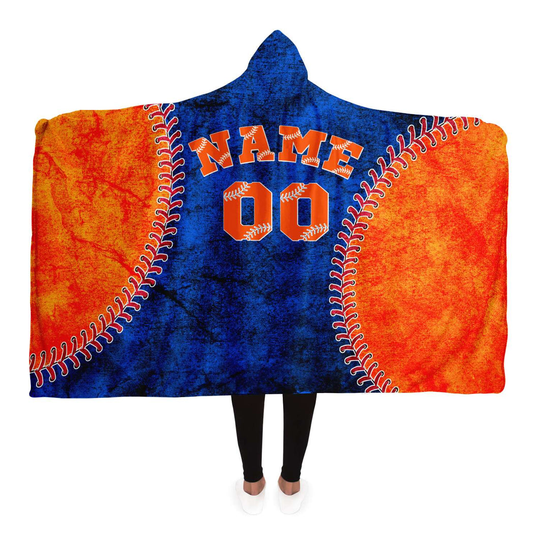 New York Baseball Personalized Hooded Blanket Blue & Orange
