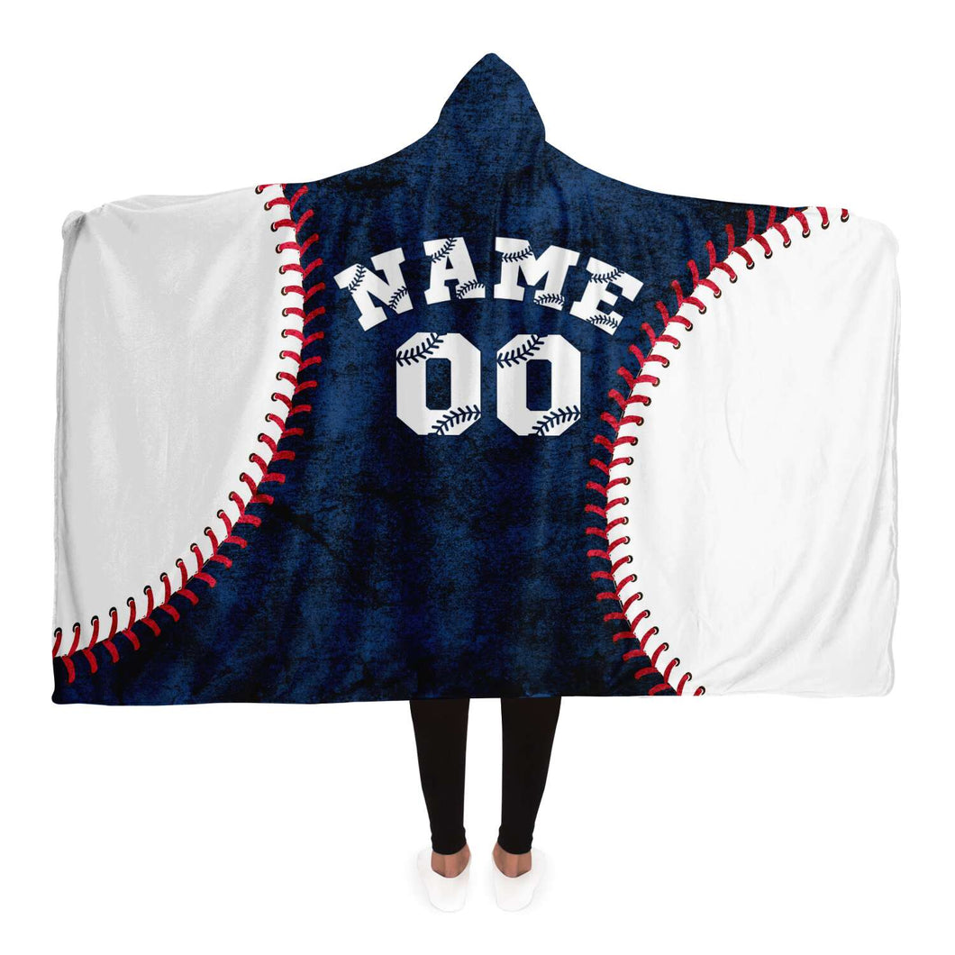 New York Baseball Personalized Hooded Blanket Blue & White