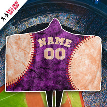 Load image into Gallery viewer, Personalized Baseball Hooded Blanket Purple and Coral
